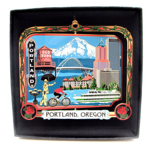 Portland Oregon Ornament Famous City Landmarks Icons, Multicolored Brass